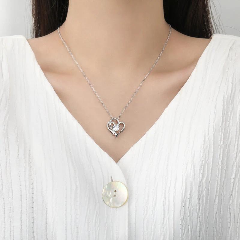 Zircon Double Love Necklace with Rhinestones ðŸ’– Sparkling heart-shaped design for timeless elegance!