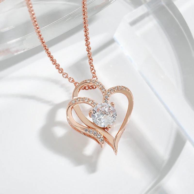 Zircon Double Love Necklace with Rhinestones ðŸ’– Sparkling heart-shaped design for timeless elegance!