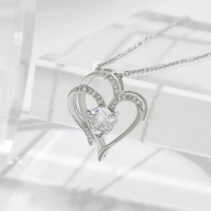 Zircon Double Love Necklace with Rhinestones ðŸ’– Sparkling heart-shaped design for timeless elegance!