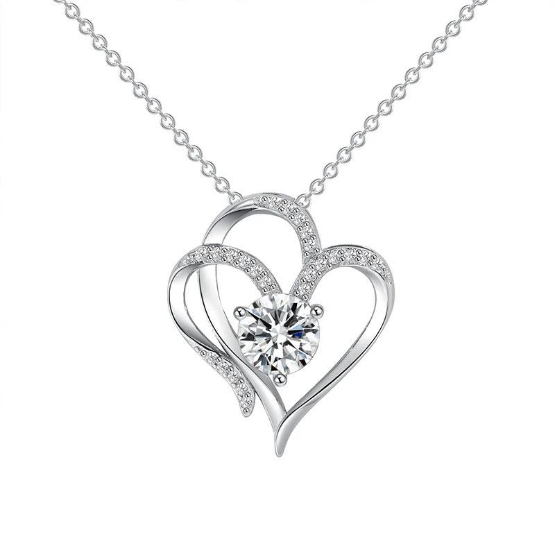 Zircon Double Love Necklace with Rhinestones ðŸ’– Sparkling heart-shaped design for timeless elegance!